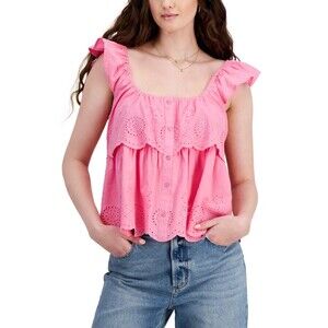 Planet Heart Juniors' Cotton Eyelet Tiered Tank - Aurora Pin, XS